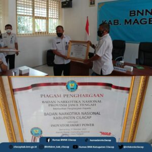 BNN Kabupaten Cilacap Mendapat Penghargaan dari BNN Provinsi Jawa Tengah Sebagai Inovator Smart Power